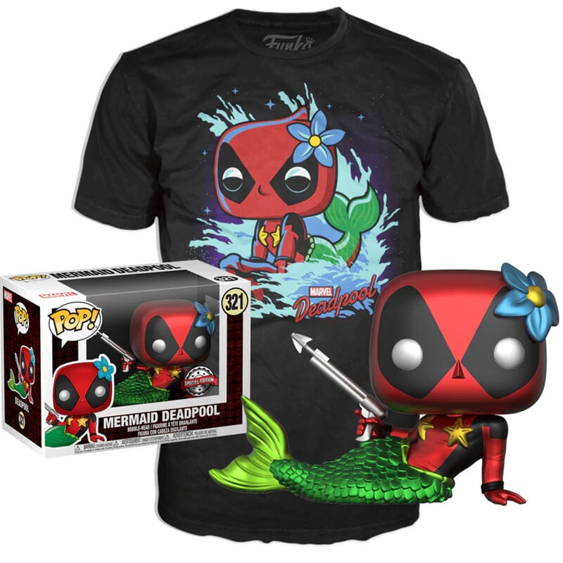 Set figura POP & Tee Marvel Deadpool Mermaid Exclusive L