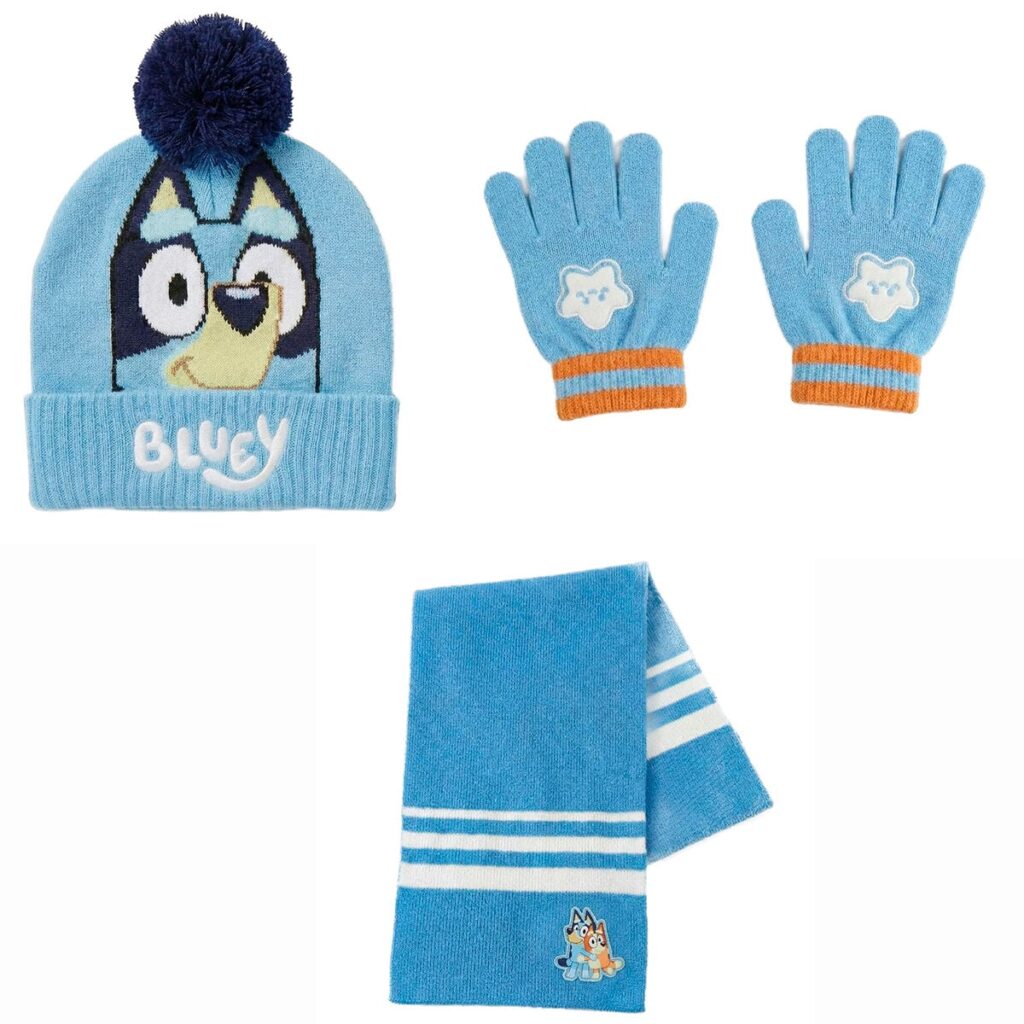 Conjunto gorro guantes bufanda cuello Bluey